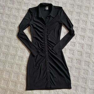 H&M Divided Black Jersey Shirt Button Up Collar Mini Dress
